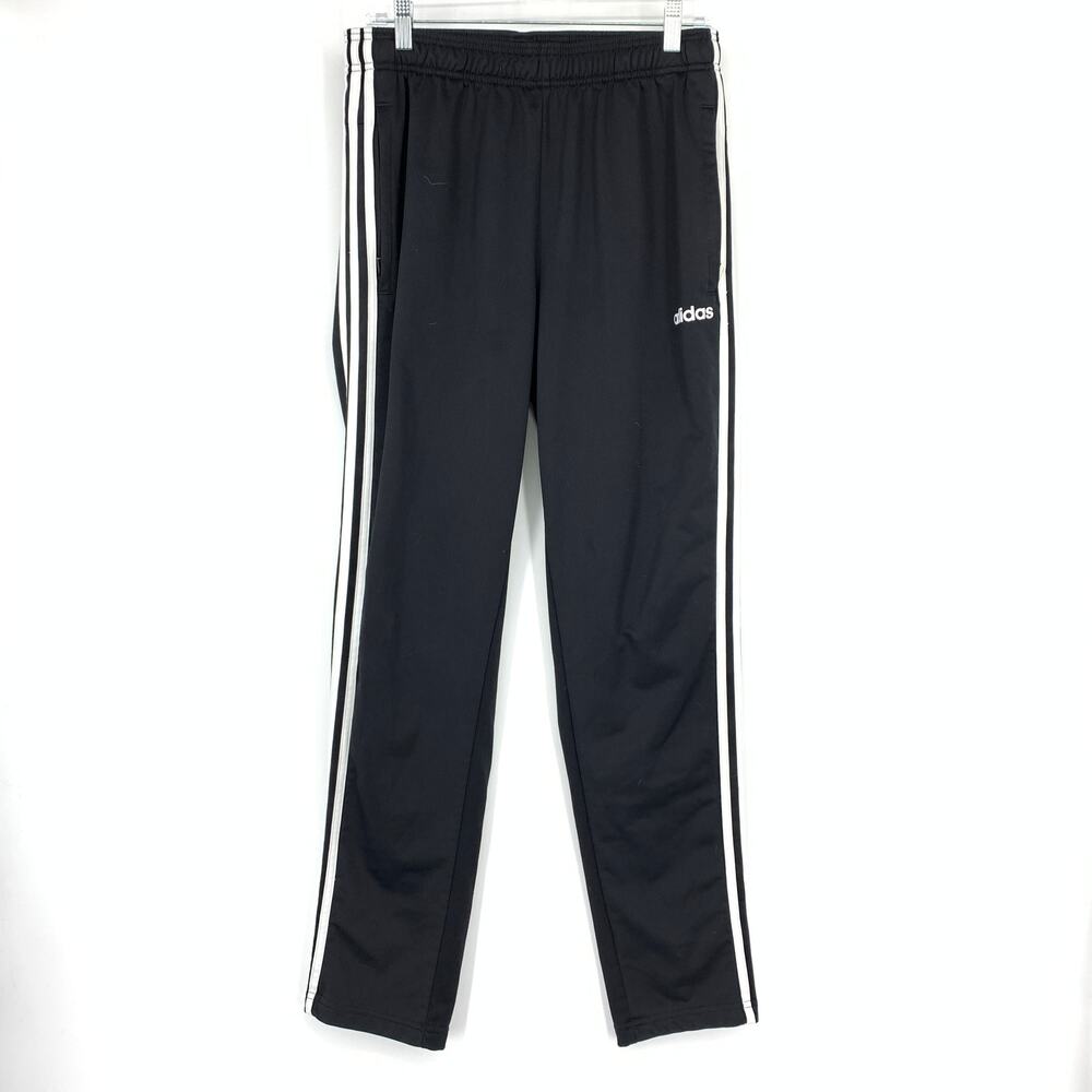 Adidas Pull On Track Pants Womens Size Large Black White Side Stripes Activewear